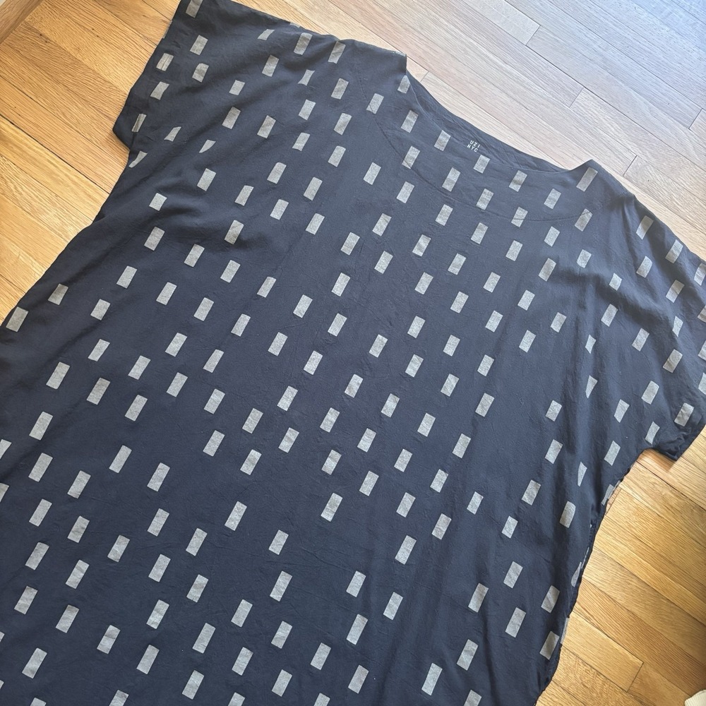 UZI NYC Black Disko block printed 100% Cotton Tunic Dress USA Large Lagenlook